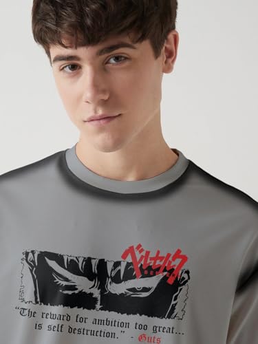 Image of Berserk Guts Wrath Printed Anime Oversized T-Shirt - Steel Grey