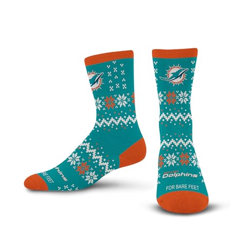 For Bare Feet NFL MIAMI DOLPHINS Team Sweater Crew Sock Team Color YOUTH