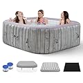 COCLUB Inflatable Square Hot Tub Spa Set, Outdoor Bubble Massage Portable Hot Tub, 4-6 Person Blow up Hot Tub with 130 Soothing Jets, Insulated Cover, Built in Heater Pump, 2 Filter Cartridges