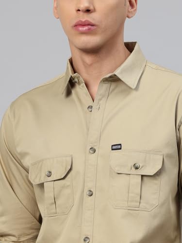 Image of Majestic Man Men's Washed Cotton Twill Casual Shirt -| with Dual Flap Pockets - Slim Fit | Full Sleeve | Casual Wear | Trendy & Comfortable