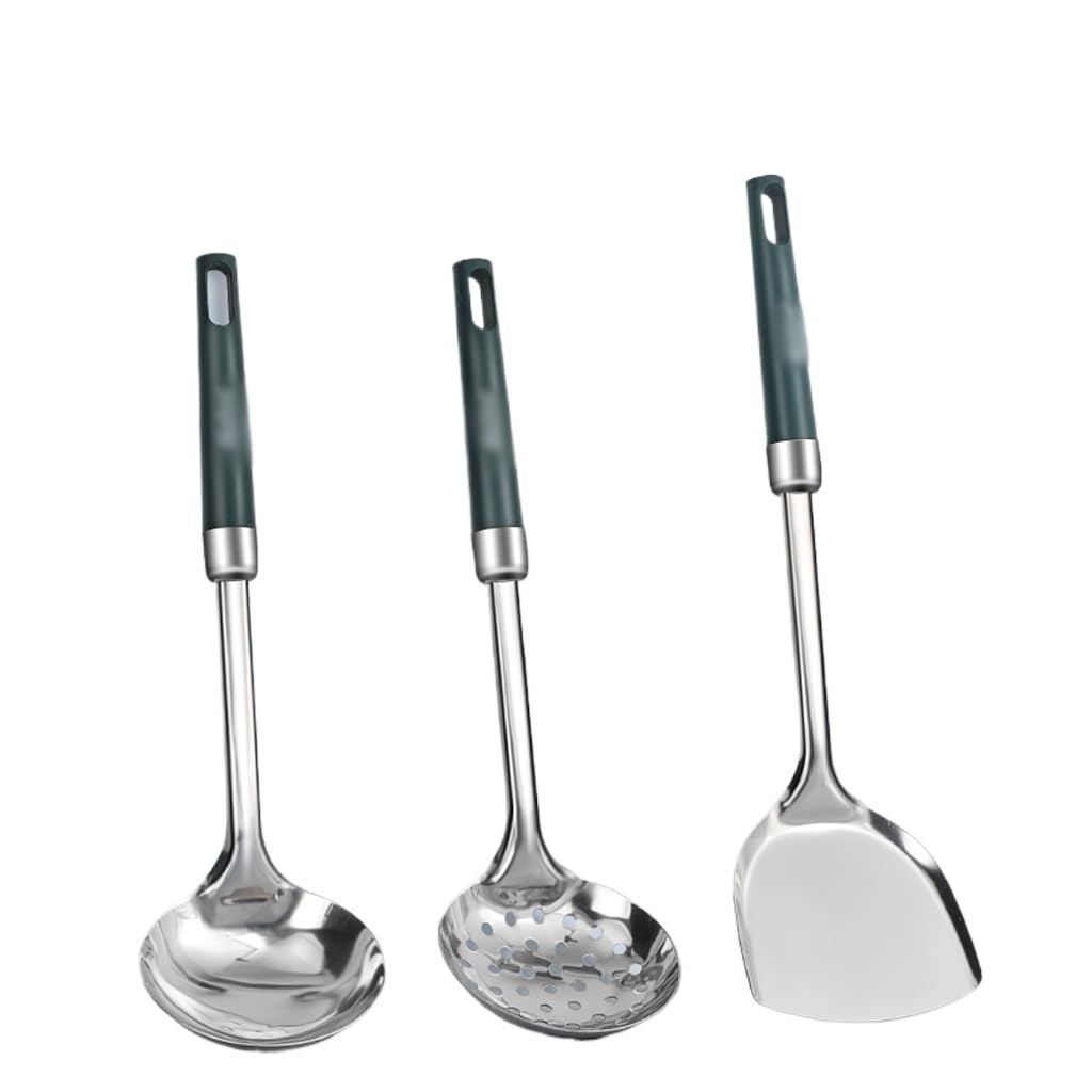 MYUYEE Cooking Tool Set Cookware Kitchen Utensils Non-Stick Soup Ladle Spatula Steel Handle With Holder