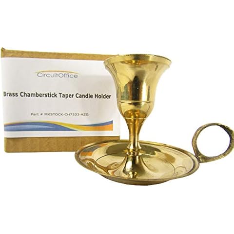 CircuitOffice Brass Chamberstick Taper Candle Holder with Finger Ring, 3 1/4" Wide x 2 1/4" High, for Candle Burning, Decoration, Wicca, Altars, Gift, Item Display Cover