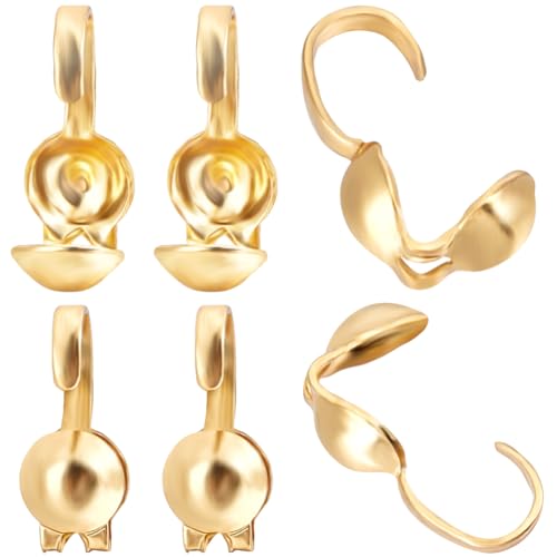 Beebeecraft 1 Box 200Pcs Bead Tips Stainless Steel Open Bead Tips Knot Cover Tiny Clamshell Fold-Over Culotte Ends Caps for Knots & Crimp Findings Jewelry Making