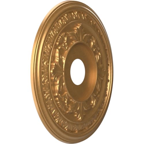Image of Ekena Millwork CMP19BABGL Baltimore Thermoformed PVC Ceiling Medallion (Fits Canopies up to 7 3 /4 inch), 19 inchOD x 3 1 /2 inchID x 1 inchP, Bright Coat Gold