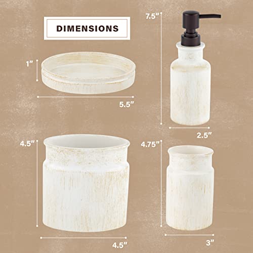 Image of Creative Scents Rustic Luxe Beige 4 Piece Bathroom Accessories Set | Includes Soap Dispenser, Toothbrush Holder, Tumbler Cup & Soap Dish