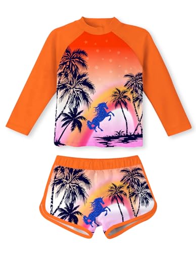 Image of Vogseek 4-10T Girls Rashguard 2 Pieces Long Sleeve Swimsuit Swimwear with Shorts