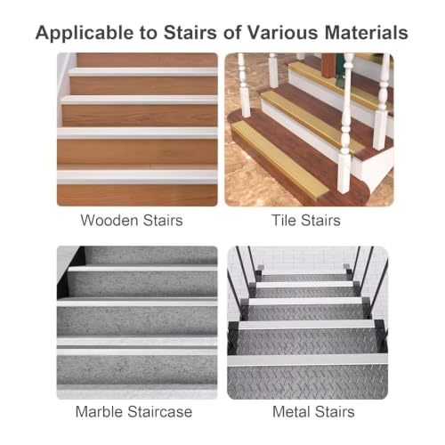 Protector de borde de escalera antideslizante de aluminio de 3 piezas blanco 6