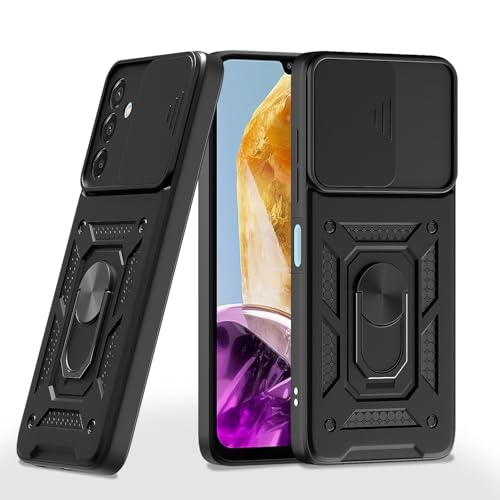 Image of Outlouders Back Cover for Samsung Galaxy M35 5G | D10 Tough Armor 360 Protection Case with Sliding Camera Shield & Ring Holder Stand Bumper Case (Black)
