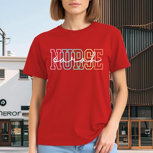 Image of Nurse Christmas Shirt Women - Xmas Nurse Bow Holiday Short Sleeve Nursing School Festive Tee Tops