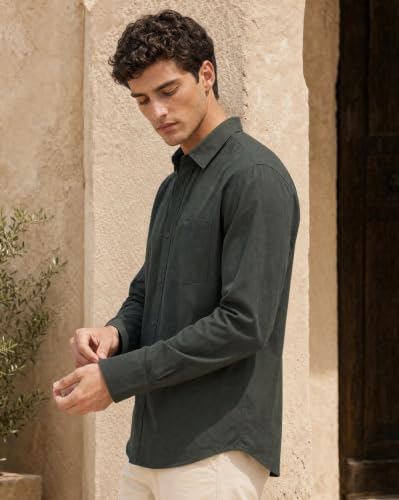 Image of Nobero Breezy Premium Linen Cotton Shirt for Men | Stylish Casual Shirts for Men | Semi Cut Collar | Box Pleat | Curved Hem | Regular Fit | Full Sleeve | S-XXXL