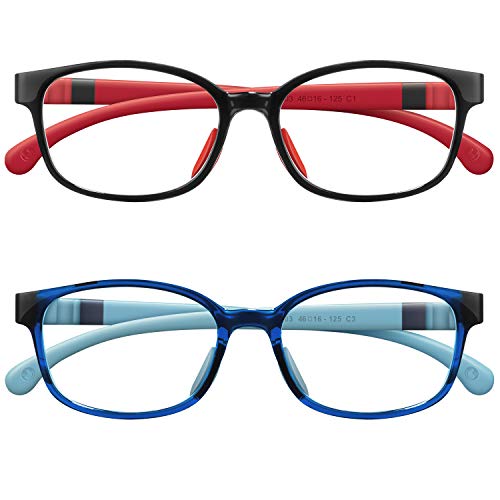 NineUp Blue Light Glasses for Kids 2 Pack, for Boys Girls Age 3-12,Gaming/Computer/Phone/TV Blue Light Blocking Glasses, Anti Glare & Eyestrain & UV Protection (Black+Transparent Blue)