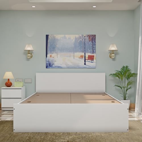Image of VIKI Vault King Size Bed with Storage (70x80) | Engineered Wood Bed Frame for Bedroom | Modern Box Storage Cot | Frosty White Finish | Free Assembly | 1 Year Warranty