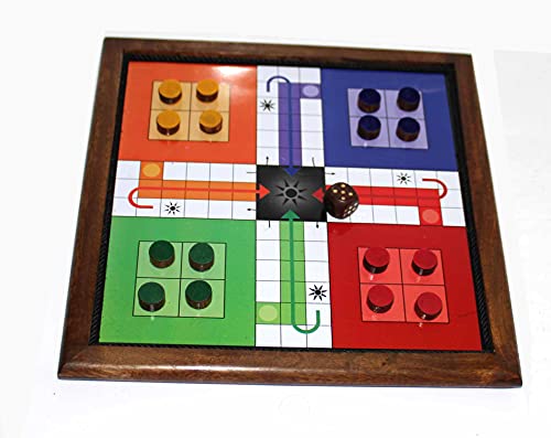 Image of Reversible Wooden Magnetic Ludo /Snakes and ladders Game /Fun /Travel Board Game with Dice (Brown) Size - 25 x 25 x 2 cm