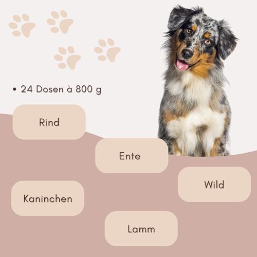 Dolina noteci Rafi & PAKO Mixbox | 24x800g Hochwertige Nassfutter-Dosen für Hunde | Rind, Ente, Wild, Lamm & Kaninchen | 19,2 kg