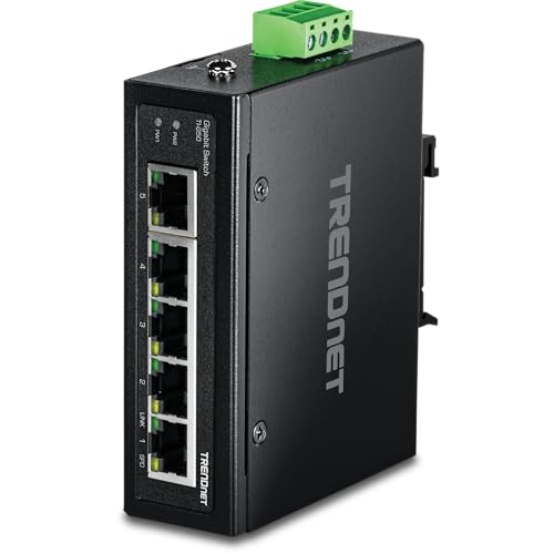 Trendnet, TI G50, Switch DIN Rail Industrial Ethernet Gigabit de 5 Puertos, Capacidad de conmutación de 10 Gbps, clasificación IP30 ( 40 °C a 167 °F), Incluye Soportes para Montaje en Pared