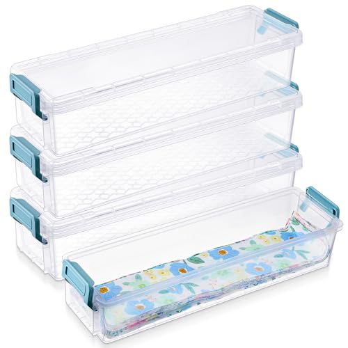 Image of Tioncy 4 Pcs 13 x 4 x 3 in Fabric Strip Case Jelly Cotton Fabric Patchwork Roll Storage Case Bulletin Board Border Bolt Storage Sewing Cloth Box for Cloth Strips Art Craft Organizer (Blue)