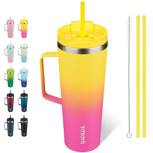 Image of BJPKPK 26oz Insulated Tumbler with Handle, Lid & Straw, Stainless Steel