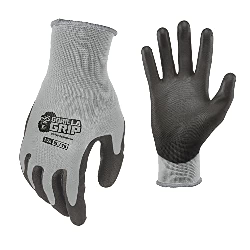 Gorilla Grip Work Gloves Never Slip Maximum Grip All-Purpose Gloves for Men Superior in Wet Dry Oily Conditions Polymer Palm Medium Size 5 Pairs Grey| 25941-25