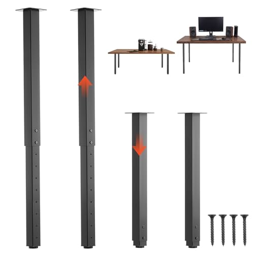 VEVOR Pieds de Table Réglables en Hauteur 610-1016 mm Lot de 4, Pieds de Bureau, Tubes Carrés en Acier au Carbone, Charge Max. 544 kg pour Bureau, Table à...