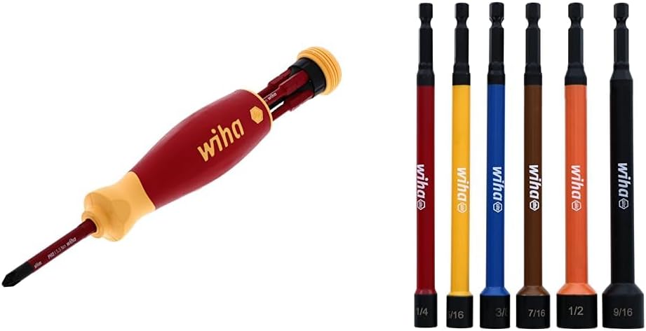 Wiha 28345 6 Piece Insulated SlimLine PocketMax Multi-Driver & Wiha 70486 6 Piece Color Coded Magnetic Nut Setter Set