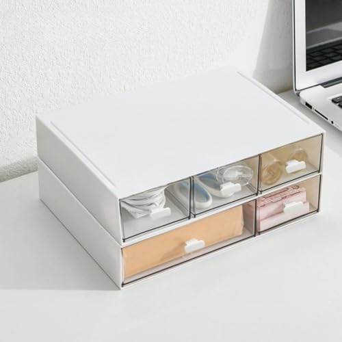 Lasola 小物入れ 引き出し 卓上収納ケース 組み合わせ自由 小物棚 デスクオーガナイザー おしゃれ卓上収納ボックス 化粧品 文房具 デスク収納 組立不要 (23cm*17cm*25cm-5段式) (23*17*10cm-2段式(6引出し))