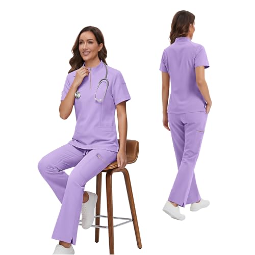 Gargey Scrubs for Women - Zip Front Top & Flare Pant Stretch Nursing Women’s Scrubs Set Medical Uniform - image 6