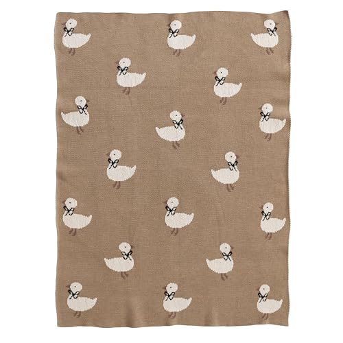 Image of Creative Co-Op Cotton Knit Baby Blanket with Ducklings, Multicolor