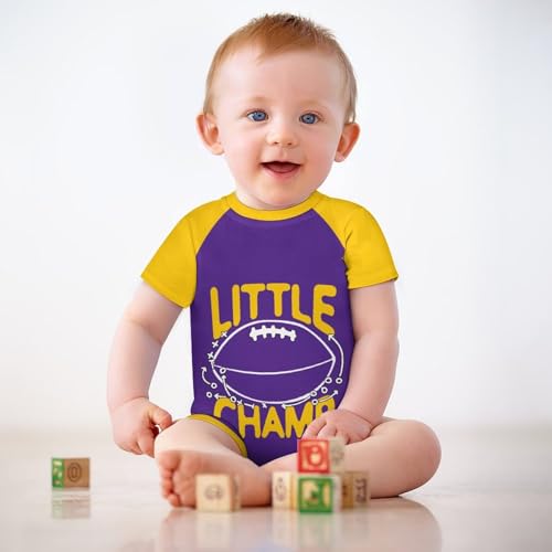 Baby Football Clothes Outfit, Short Sleeve Little Champ Printing, Crewneck Romper Bodysuit Infant Football Clothes4