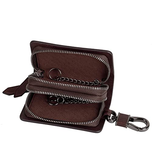 Image of VISOUL Car Key Case Holder Double Zipper, Leather Car Smart Key Fob Case with Keychain for Men and Women