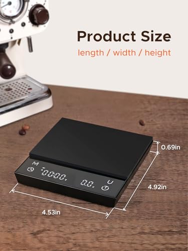 Image of Coffee Scale with Auto Timing, Rechargeable Espresso Scale with Timer, Ratios & Flow Rate Display, 3 Modes, Barista-Grade for Pour-Over, French Press - 2kg /0.1g, Black