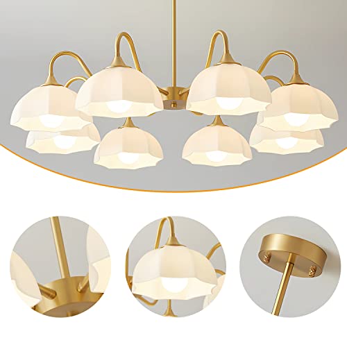 Image of Nordic Retro Gold Sputnik Chandelier 8 Light Semi Flush Mount Chandelier Minimalist Style Pendant Light for Kitchen Island Bedroom