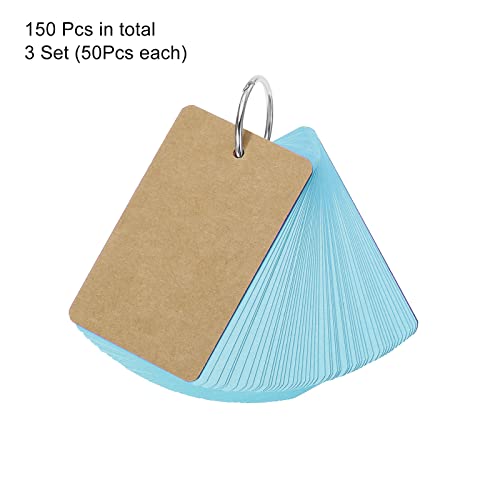 PATIKIL 3.5" x 2" Blank Flash Cards with Rings, 150 Pack Study Cards Index Cards Note Card Pre Hole Punched for Learning Blue - Image 3
