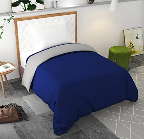 Image of Reversible Plain Glace Cotton Single Bed Quilt Cover /Duvet Cover /Rajai Cover /Blanket Cover with Zipper (60X90 Inches) (Navy Blue, Single)
