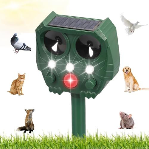 Domigard Répulsif Solaire à ultrasons pour Le Jardin avec détecteur de Mouvement PIR et lumière Clignotante, 5 Modes d'expulsion, étanche IP44, pour Lutter...