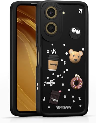 Image of Bintage Cute Fun Taddy Cartoon 3D Ball Bear Milk Cake Coffee Silicon Case Full Body & Camera Protection Back Cover Compatible for Redmi A5 4G (2025) - Black