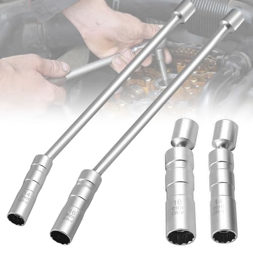 WEGREAT Lot de 2 douilles de bougie d'allumage : clé à bougie d'allumage longue 14/16 mm, rallonge de 30 cm, clé à douille magnétique pivotante à 12 points, extracteur de bougies d'allumage pour moto,