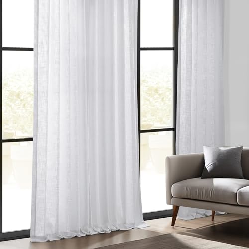 Image of HPD Half Price Drapes Heavy Faux Linen Light Filtering Curtains for Bedroom 84 Inches Long (1 Panel) - Rod Pocket Curtains for Living Room - Window Curtains Home Decor - 50 X 84, Rice White