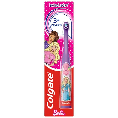 Colgate Kids Battery Barbie Extra Soft Bristles Toothbrush 3+ Years with Sonic Vibrating Bristles to Remove More Plaque and Slim Easy to Hold Handles