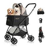 MILA&LOUIS ペットカート 4.5KG 超軽量 犬 カート ペットカート 多頭の小型犬&猫 中型犬一匹用 4輪耐摩耗 犬用カート 犬 ベビーカー 人気 分離型・全体と折りたたみ式 ペットバギー 前輪360°後輪ブレーキ付 カップホルダー 犬 バギー 耐荷重20KG 軽量 通気 散歩 買い物 外出 旅行