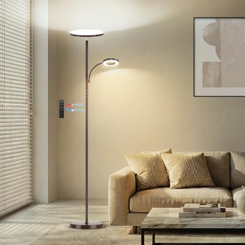 Image of marctronic Warm Brown Floor Lamp, 42W 4000LM Super Bright, Stepless Dimmable & Memory Function, Standing Reading Lamp with Remote & Touch Control for Living Room /Bedroom