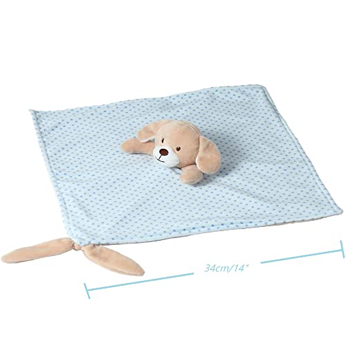 Image of CREVENT Soft Plush Animal Face Security Blankets for Boys and Girls, Great Gifts for Birthday Baby Shower (Blue Dog + Tag)