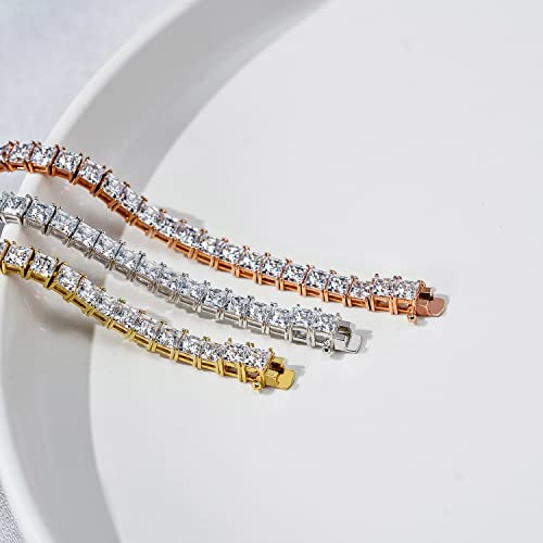 Amazon Essentials Platinum or Gold Plated Sterling Silver Princess-Cut Tennis Bracelet made with Infinite Elements Zirconia, 7.25", (previously Amazon Collection)2