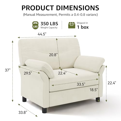 Image of rdoru 44.5 inch Oversized Accent Chairs Set of 2, Comfy Chenille Fabric Living Room Chairs, Upholstered Modern Armchair, Extra Large Single Sofa Reading Chair for Bedroom, Tool-Free Assembly, Cream
