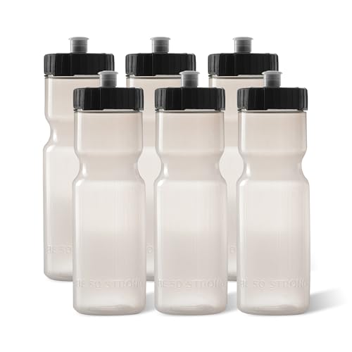 50 Strong Sports Water Bottles – Reusable 22 oz BPA-Free Plastic Bottles with Pull Top Cap – Made in USA – Top Rack Dishwasher Safe – Fits Most Bike Cages Brand