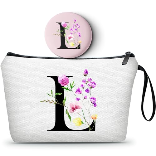 SEAMOON Women Birthday Unique Initial Funny Gifts for Teenage Girl Sister Friends Bridesmaid Personalized Travel Make up Cosmetic Bag with Mirror Valentines Mothers Day Christmas Graduation L
