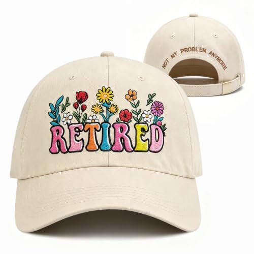 Image of Embroidered Retired Hat, Retirement Gifts, Adjustable Cotton Breathable Colorful Baseball Cap