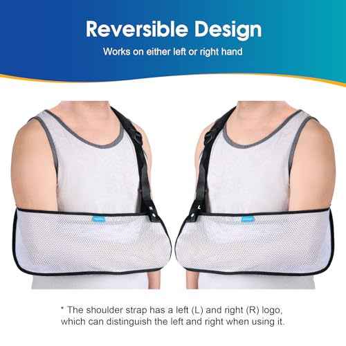 Image of Mesh Arm Shoulder Sling Medical Shoulder Immobilizer for Shoulder Injury Torn Rotator Cuff, Breathable Arm Brace for Shower, Right Left Arm Stabilizes Elbow Arm Wrist Injury for Men Women (White-M)