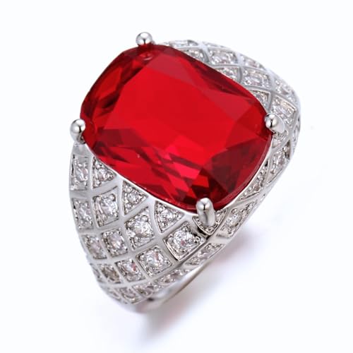 HALUKAKAH Anillo Rubí para Hombre con Tanzanita D10,0 ct Plata de Ley 925 Baño de Platino,Ovalado Vintage Llamativo Engaste Garras,Moissanitas Piedras Laterales,para Compromisos,Bodas,Talla Ajustable