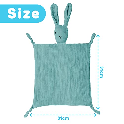 Vicloon Schmusetuch, Kuscheltuch mit Hase-Köpfchen,Doppellagiger Tüll aus 100% Bio-Baumwolle,Baby Geschenk zur Geburt Junge & Mädchen-Blau