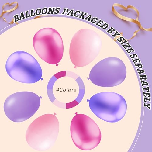 Image of 412pcs Pink and Purple Balloons, Different Sizes 18 12 10 5 Inch Pink and Purple Balloons Garland Arch Kit for Girls Women Birthday Baby Shower Wedding Party Decorations